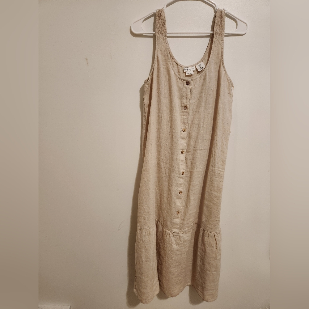 cream linen jumper midi dress